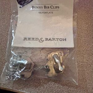 Vintage Sterling Silver Baby Bunny Bib Clips - Unused.